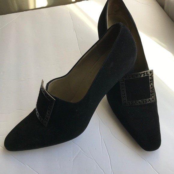 Yves Saint Laurent Vintage Buckle Shoes Black Suede Size 8.5 - Picture 2 of 8
